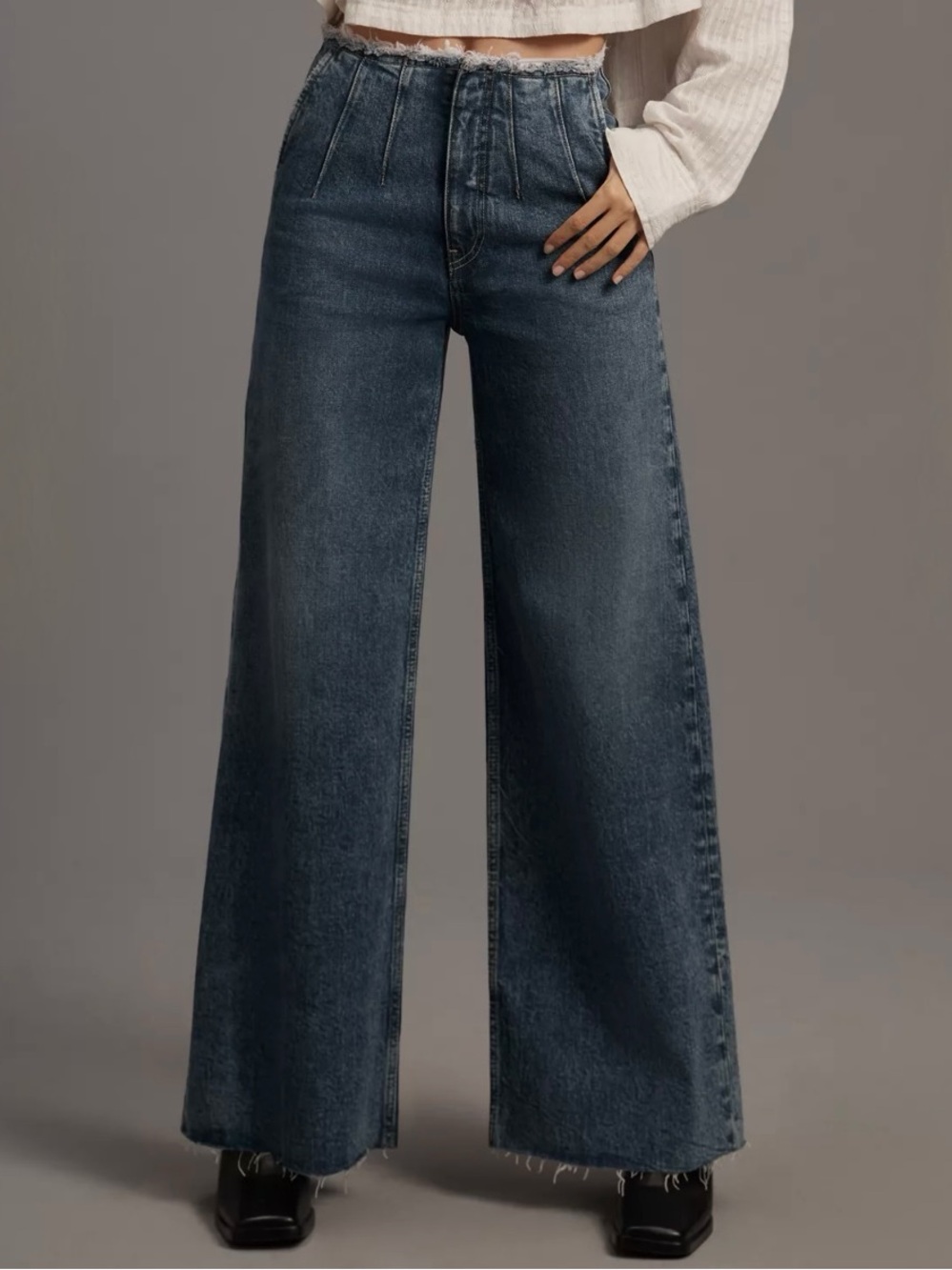 NEW Size 31 Hudson James High Rise Darted Wide Leg Cotton Denim Medium Wash Jean
